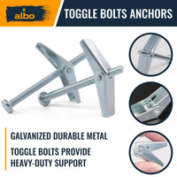 ALBO 45-Piece Heavy Duty Hollow Wall Anchors Kit for Drywall Ceilings with Screw Spring/Includes Toggle Bolts and Wing Nut Assortment in 3 Sizes (1/8in, 3/16in, 1/4in)