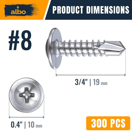 ALBO #8 x 3/4 inch Stainless Steel Self-Tapping Screws 300pcs