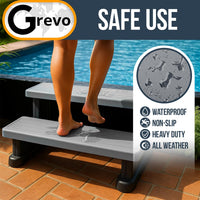 GREVO Outdoor Steps for Hot Tub Wide 31", Gray/Fits Round and Straight Pools, Non-Slip Steps, Quick Assemble