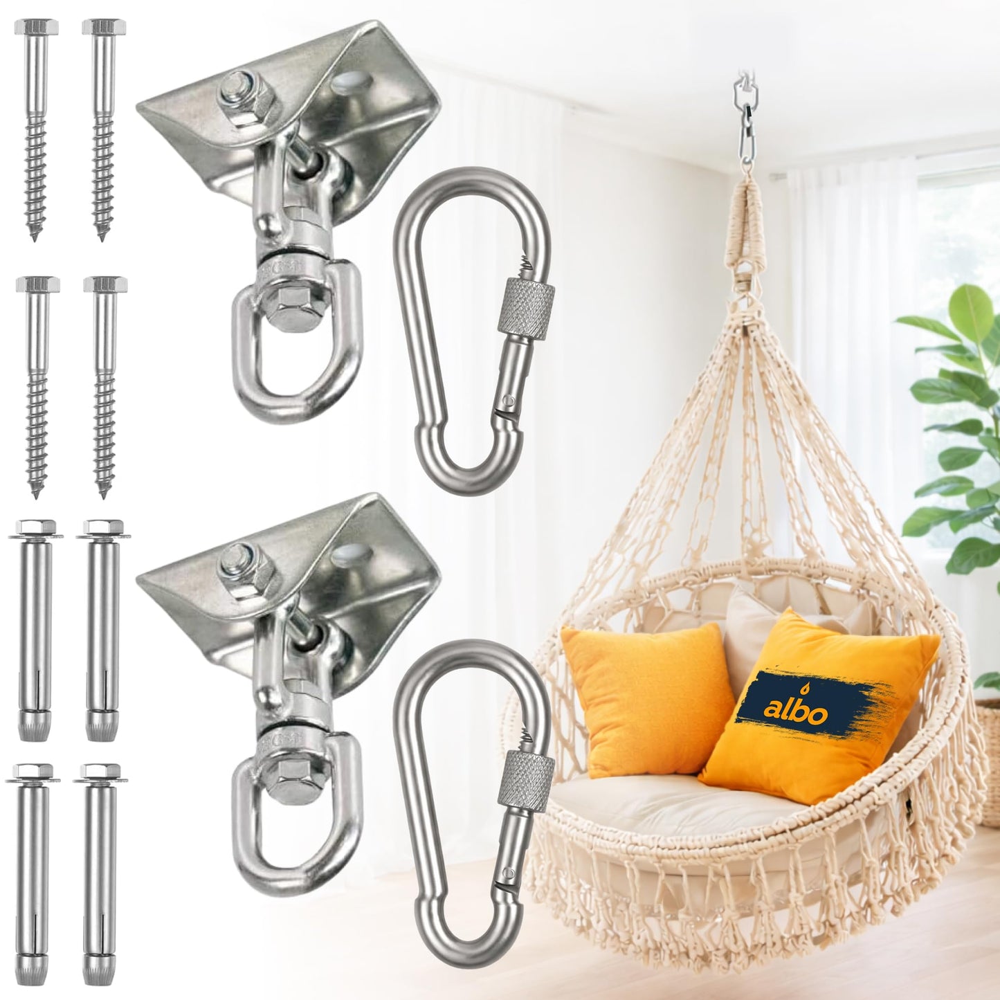 Albo Heavy Duty Swing Hangers 2 Pack, 2650 LBS, 360° Swivel, Silver