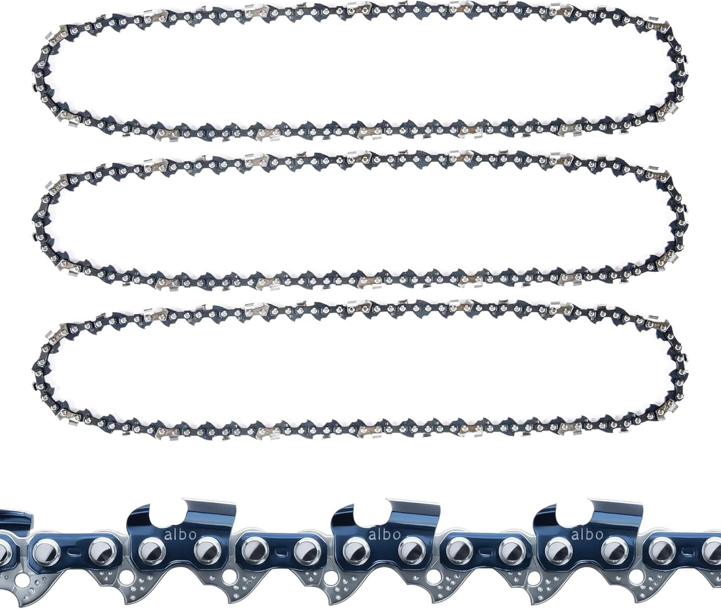 3/8" LP Pitch .050" Gauge 33DL 8" Chainsaw Chain 3 Pack - Low-Profile Full-Chisel Chrome Cutters, Reinforced Rivets, CE Certified - Fits Portland, Greenworks, Kobalt, Remington, Sun Joe, Ego