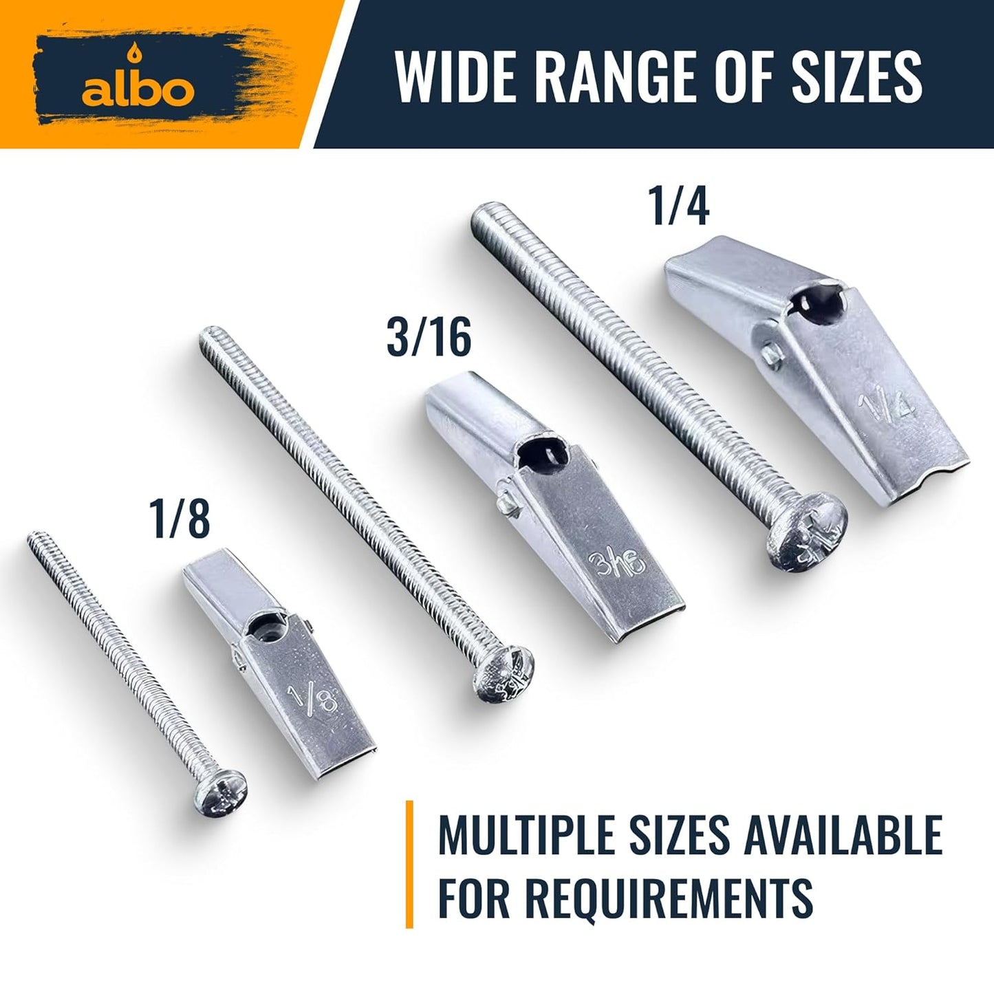 ALBO Heavy Duty Metal Drywall Anchors Toggle Bolts Kit (1/8in, 3/16in, 1/4in) 45pcs