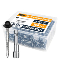 ALBO Metal Roofing Screws #10 × 3 Inch Black 150pcs