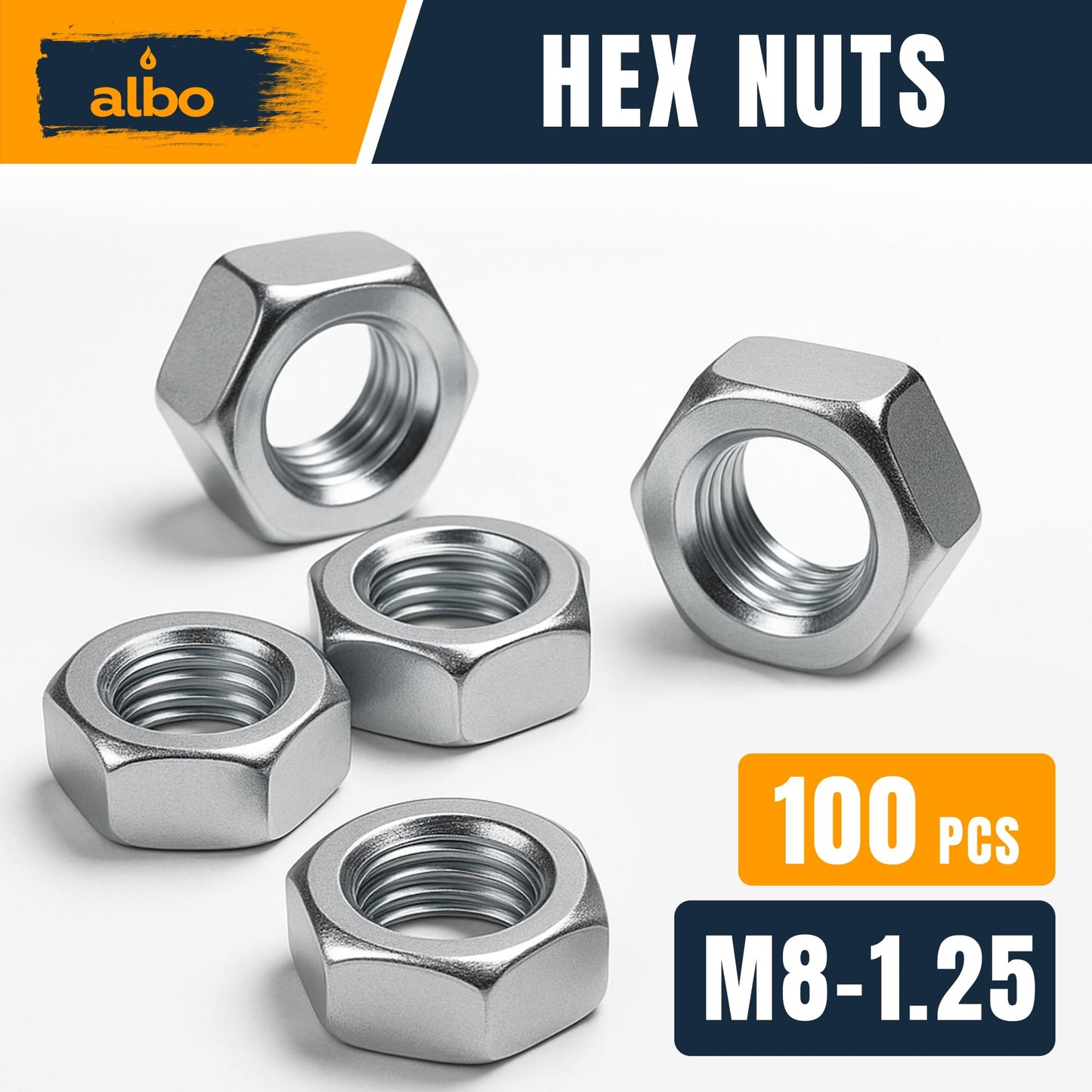 100 PCS M8-1.25 Hex Nuts – Stainless Steel 304 Metric Nuts Set in Reusable Box – Hardware for Automotive & DIY – M8 Nuts, Metric Nut Assortment