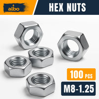 100 PCS M8-1.25 Hex Nuts – Stainless Steel 304 Metric Nuts Set in Reusable Box – Hardware for Automotive & DIY – M8 Nuts, Metric Nut Assortment
