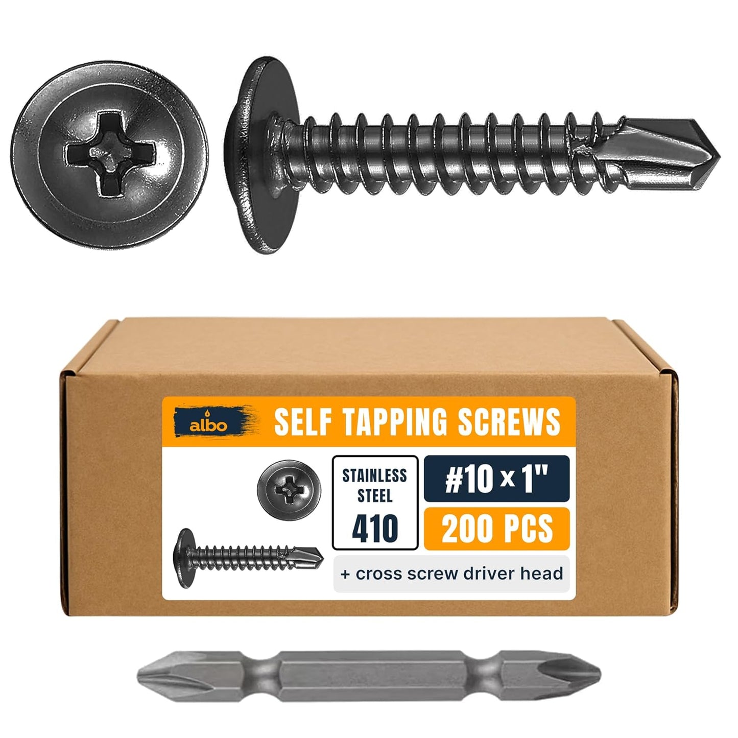 ALBO #10 x 1 inch Self-Tapping Sheet Metal Screws Black 200pcs