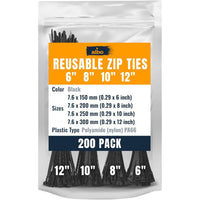 ALBO Zip Ties Assorted Sizes (6-12 inch) 200 Pack