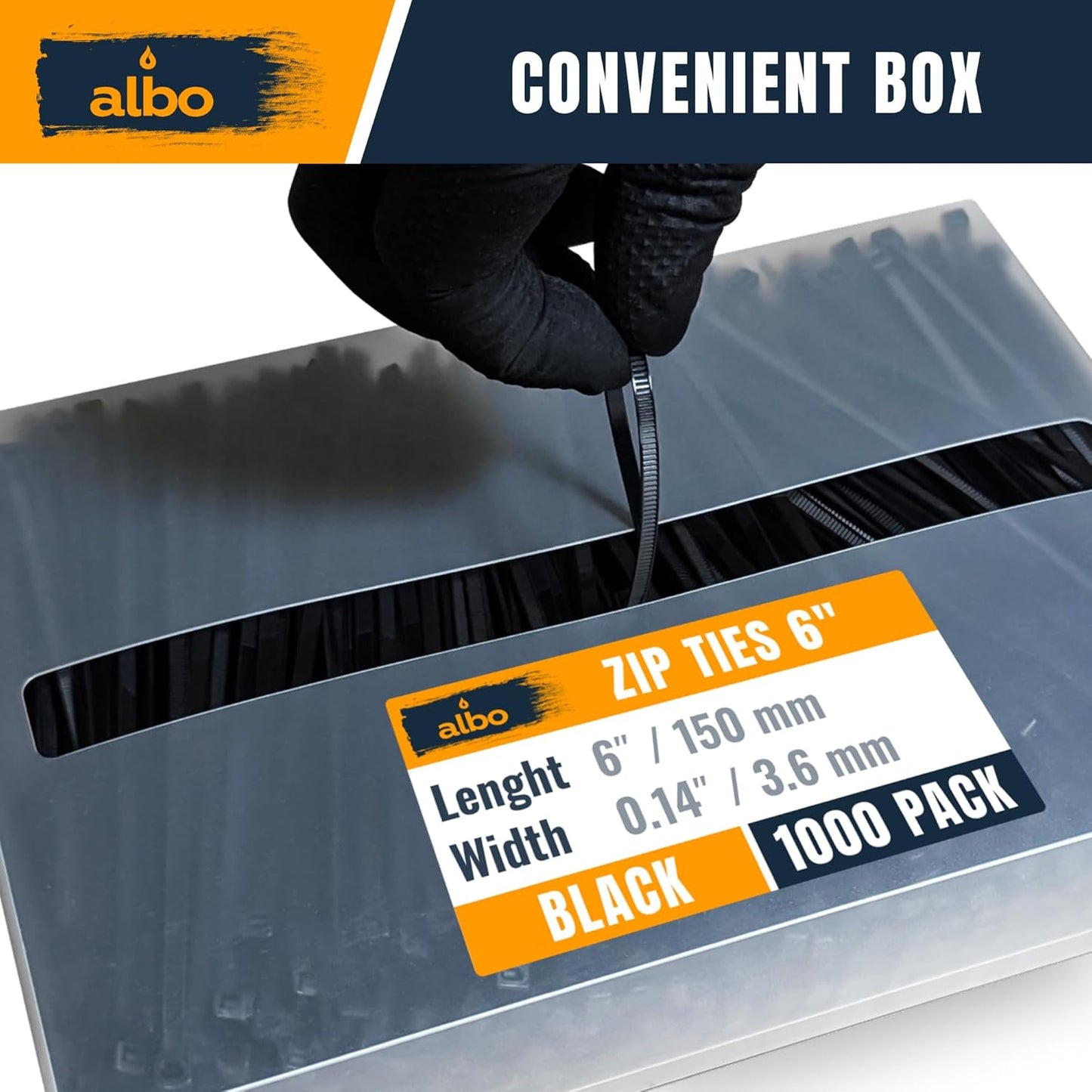 ALBO Heavy Duty Zip Ties 6 inch Black 1000 Pack 40lb