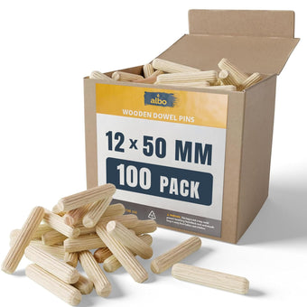 compare product ALBO Wooden Dowel Pins 8mm x 50mm Hardwood Fluted 200 Pack