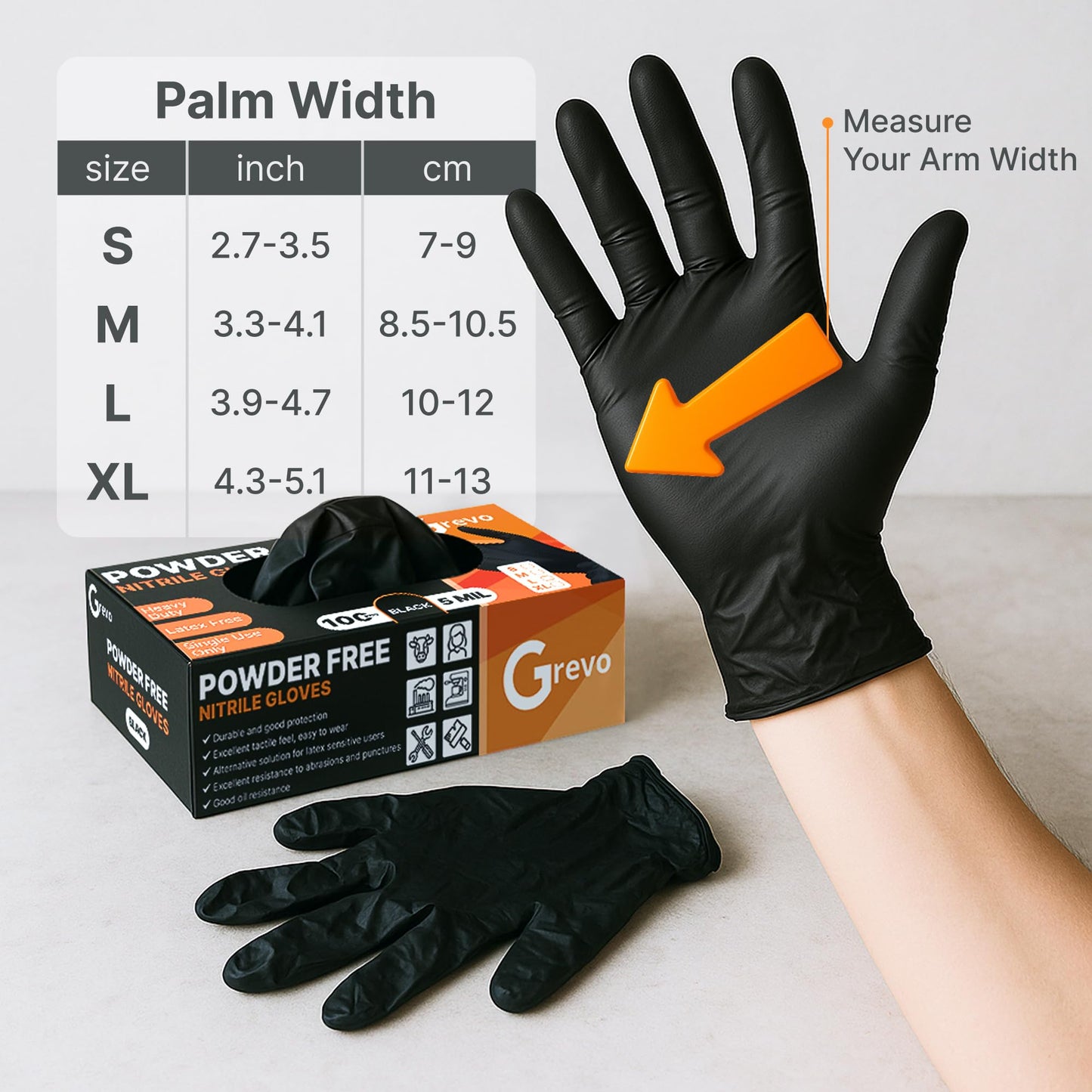Grevo Disposable 5 & 8 Mil Black Nitrile Gloves S-XL – Heavy Duty Latex & Powder-Free – Textured, Chemical-Resistant (100 PCS 5 Mil, Medium)