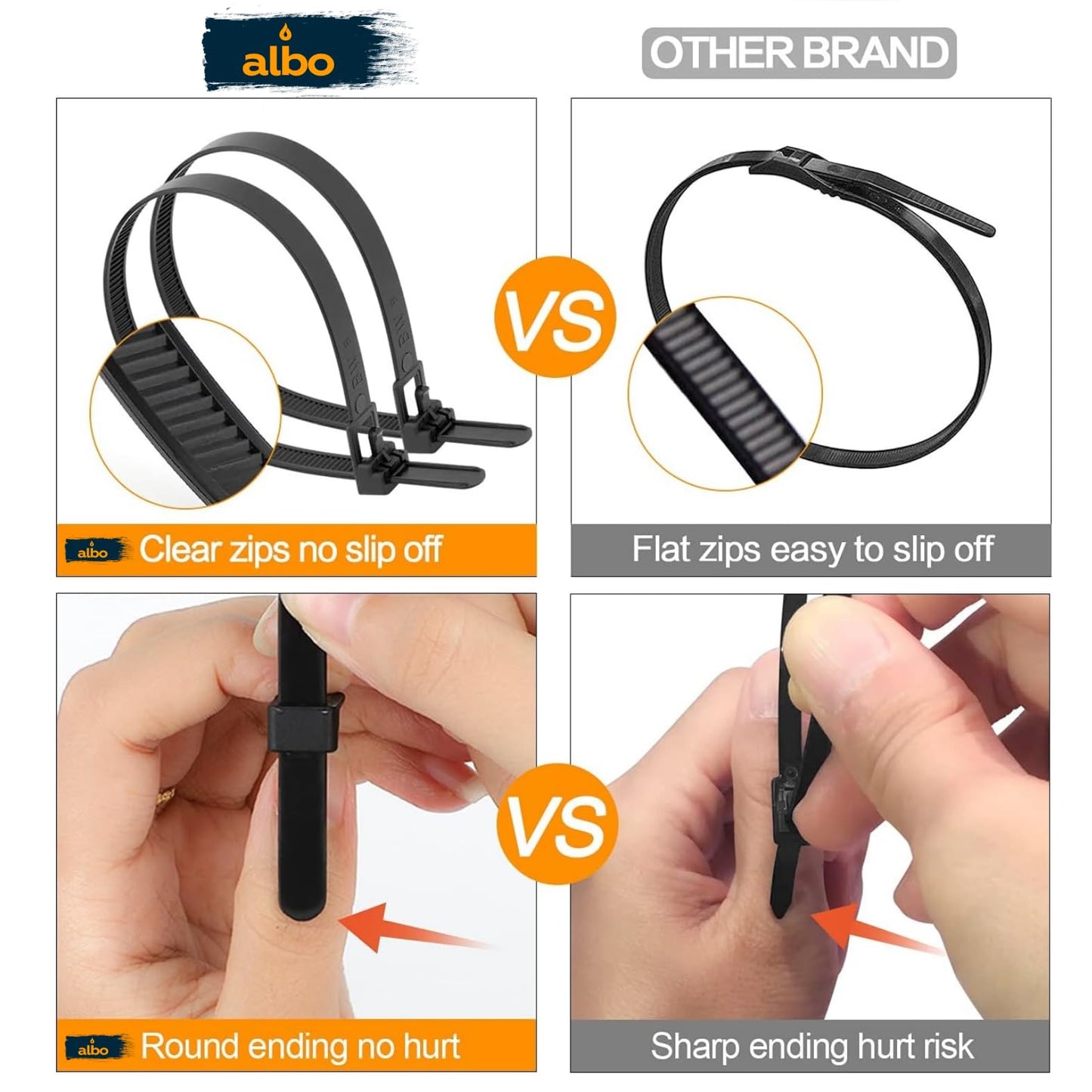 ALBO Black Reusable Zip Ties Assorted Sizes 200 Pack (6+8+10+12 Inch) Heavy Duty Releasable Cable Ties UV Resistant Nylon Tie Wraps