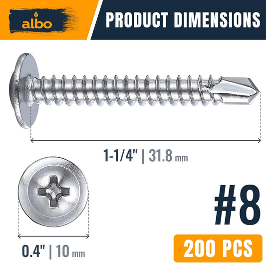 ALBO #8 x 1-1/4 inch Stainless Steel Self-Tapping Screws 200pcs