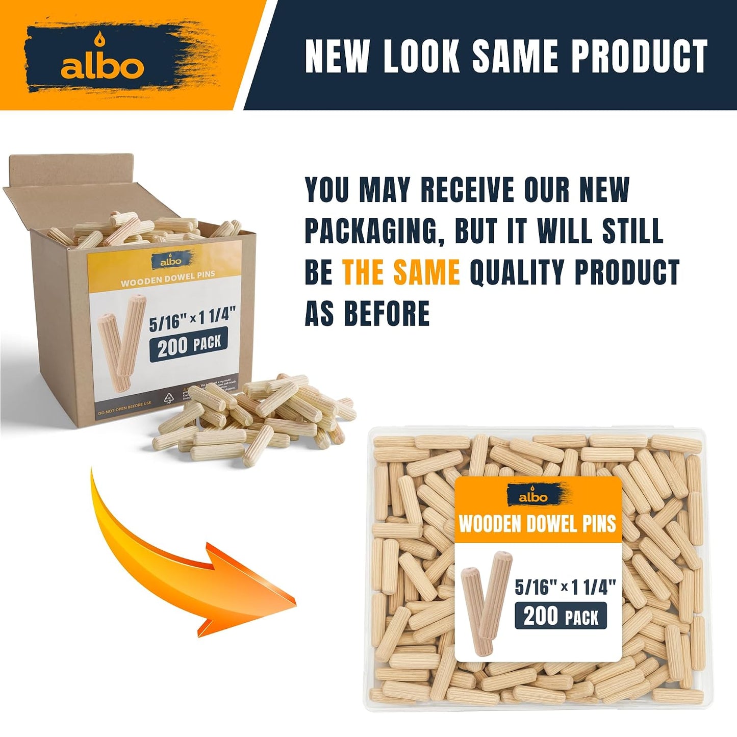 ALBO 200 Pcs. Fluted Wood Dowel Pins for Woodworking, 5/16 x 1-1/4 Inch