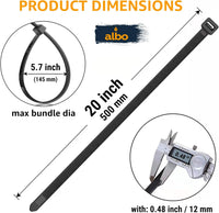 ALBO Black Zip Ties 20 Inch, Nylon Wire Ties for Indoor and Outdoor, Pack 100 pcs
