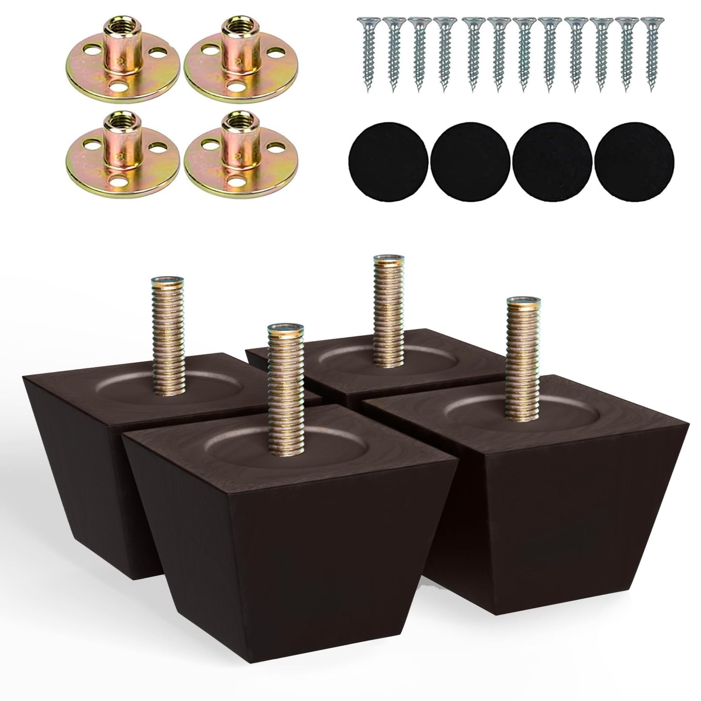 Albo Wood Furniture Legs 2 inch, Heavy Duty Sofa Legs, Pack of 4 Square Brown Couch Legs, Sofa Replacement Parts, for Dresser Legs, Sideboard, Recliner Couch, Circle Chair Couch Riser Coffee Table