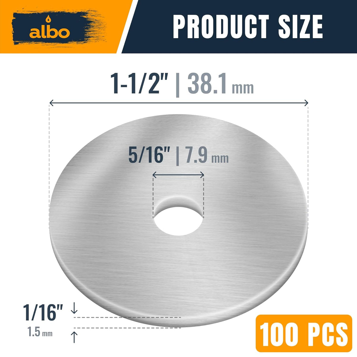 ALBO 5/16" x 1-1/2" 304 Stainless Steel Fender Flat Washers 100pcs