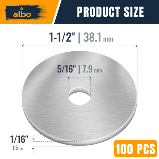 ALBO 100 Pcs Stainless Steel Fender Flat Washers 5/16" x 1-1/2" for Bolts and Screws, 304 Stainless Steel Hardware for Construction and DIY