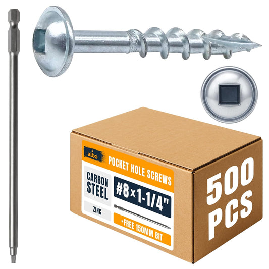 ALBO Pocket Hole Screws #8 x 1-1/4" 500 PCS Zinc Carbon Steel