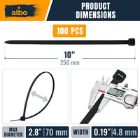 ALBO Zip Ties Black 10 Inch 100 Pack 50lb