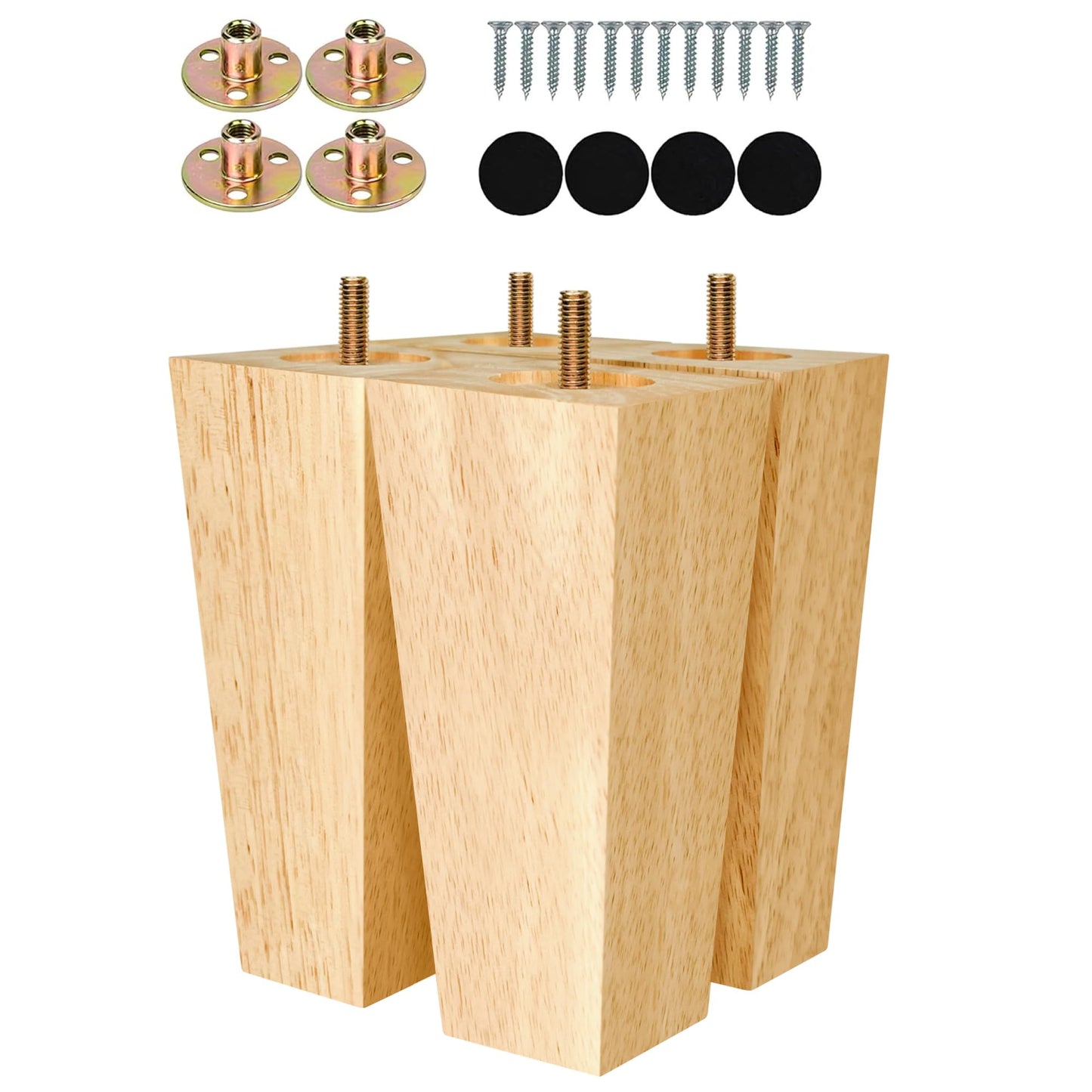 Albo Wood Furniture Legs 6 inch, Heavy Duty Sofa Legs, Pack of 4 Square Couch Legs Covered with Clear Varnish, Sofa Replacement Parts, for Dresser Legs, Sideboard, Recliner Couch, Circle Chair