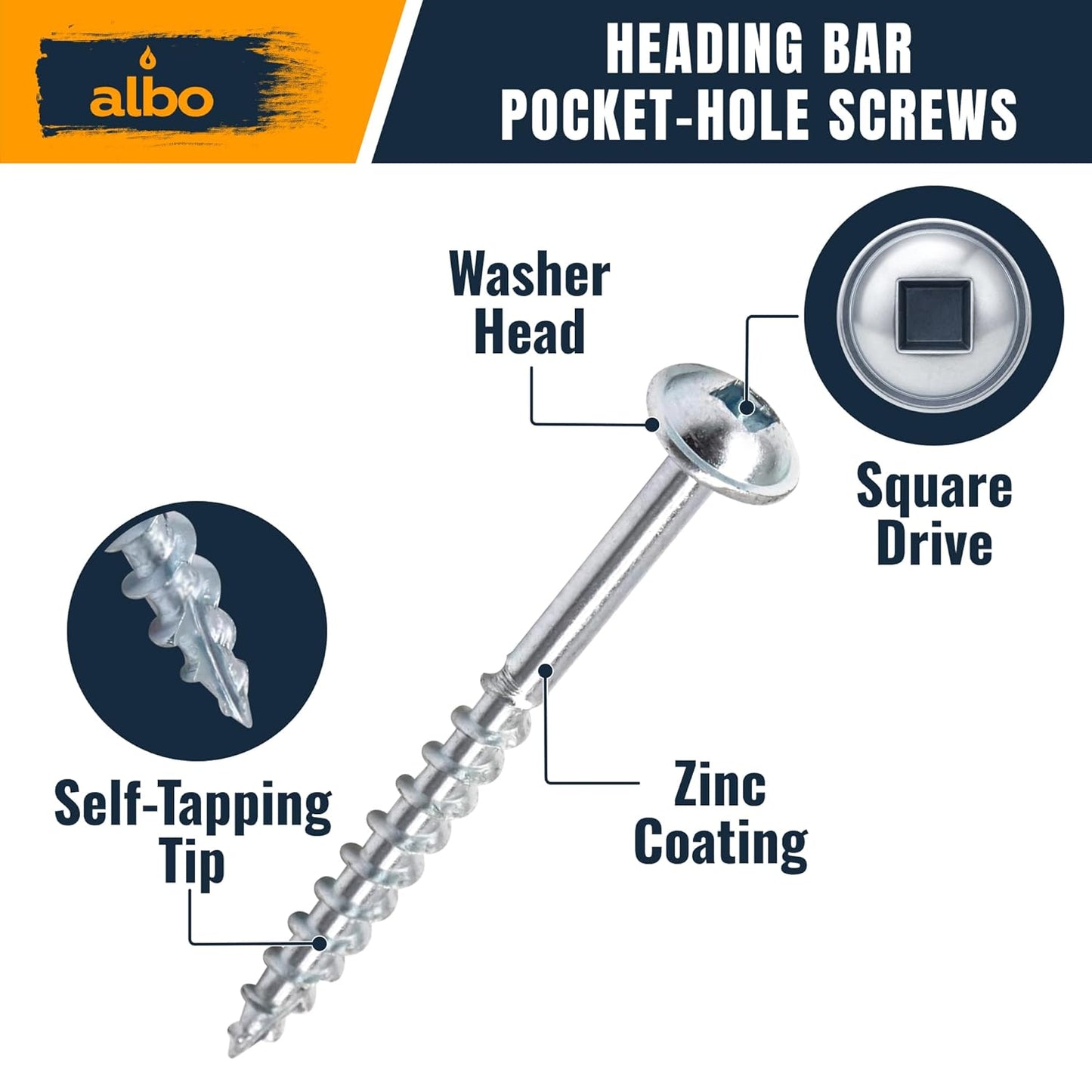 ALBO Pocket Hole Screws #8 x 2 inch Carbon Steel 300pcs