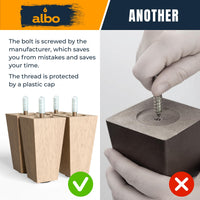 Albo Wood Furniture Legs 6 inch, Heavy Duty Sofa Legs, Pack of 4 Square Couch Legs Covered with Clear Varnish, Sofa Replacement Parts, for Dresser Legs, Sideboard, Recliner Couch, Circle Chair