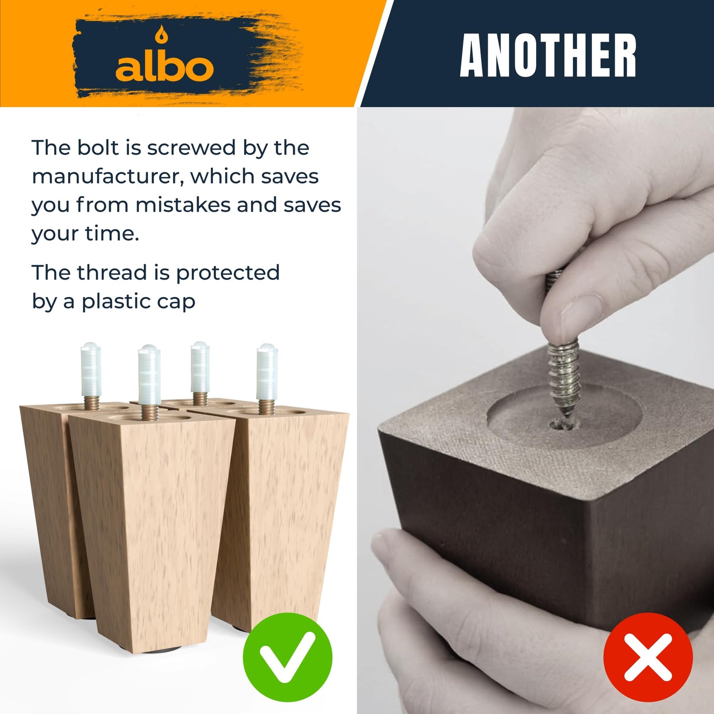 ALBO Wood Furniture Legs 5 inch, Heavy Duty Sofa Legs, Pack of 4 Square Couch Legs Covered with Clear Varnish, Sofa Replacement Parts, for Dresser Legs, Sideboard, Recliner Couch, Circle Chair
