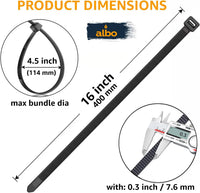 ALBO 100 Pcs. Black Heavy-Duty Zip Ties, 16 Inch, 120 lb Tensile Strength
