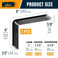 ALBO Countertop Support Brackets 8 Inch Matte Black 2pcs
