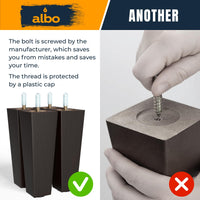 Albo Wood Furniture Legs 8 inch, Heavy Duty Sofa Legs, Pack of 4 Square Brown Couch Legs, Sofa Replacement Parts, for Dresser Legs, Sideboard, Recliner Couch, Circle Chair Couch Riser Coffee Table