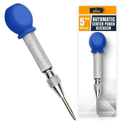 ALBO Spring Loaded Center Punch Tool – 5 Inch Automatic Punch for Metal, Wood, Steel – Heavy Duty Drill Punch – Durable Galvanized Coating, Precision Tip for DIY, Workshop & Professional Use (1pc)