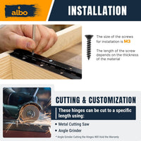 ALBO 12 Inch Black Heavy Duty Stainless Steel Piano Hinge 2-Pack