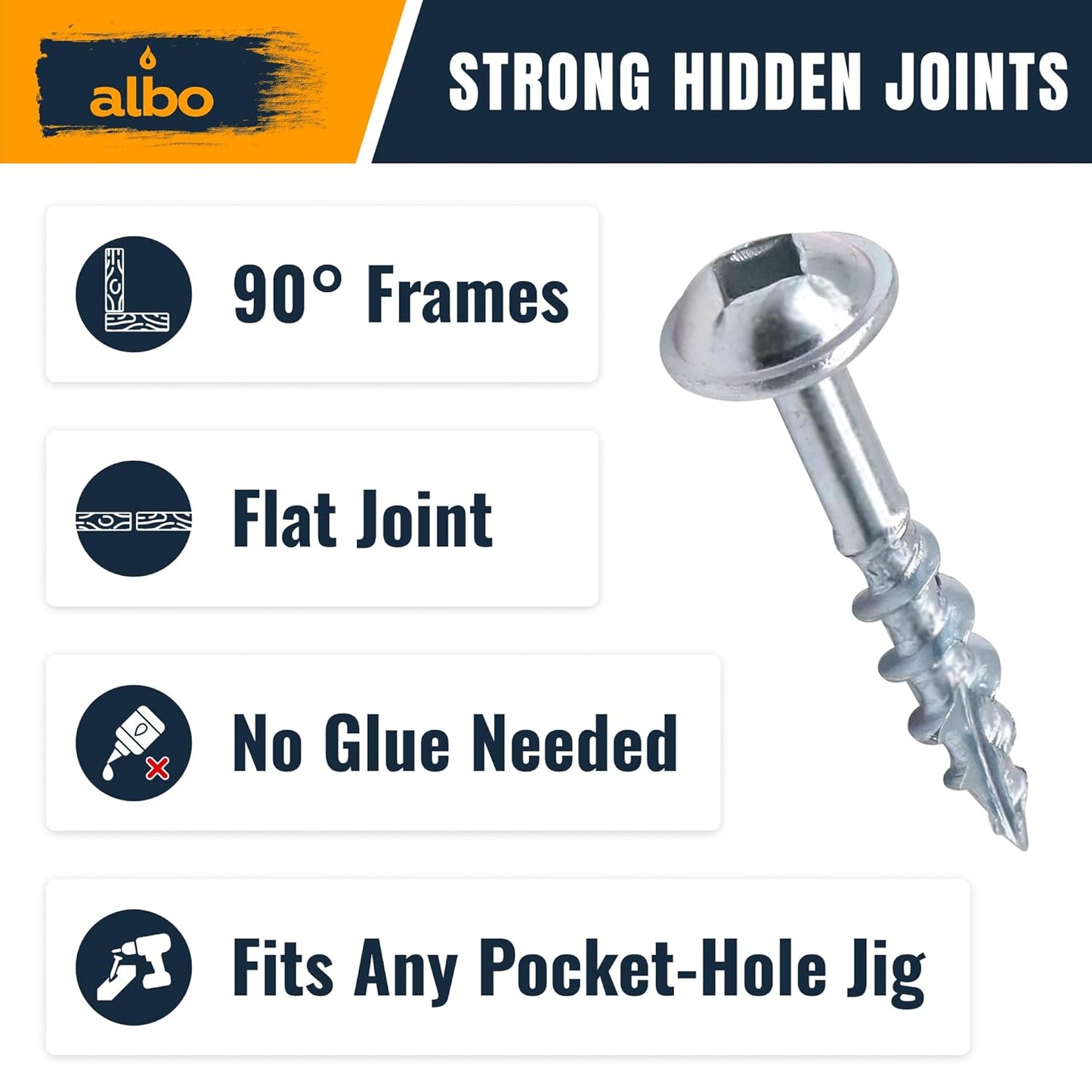 ALBO #8 x 1 inch Carbon Steel Zinc Coated Pocket Hole Screws 500pcs