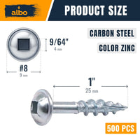 ALBO #8 x 1 inch Carbon Steel Zinc Coated Pocket Hole Screws 500pcs