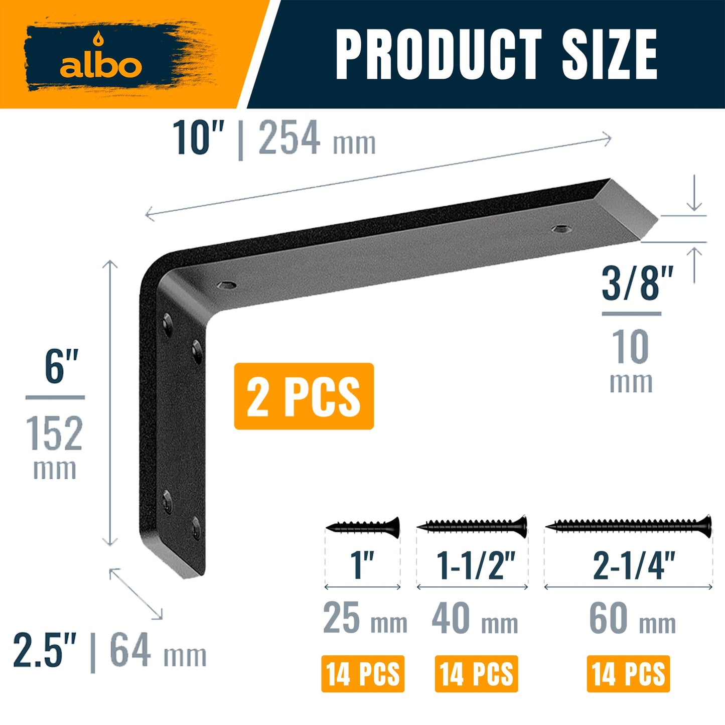 ALBO 10 inch Heavy Duty Countertop Support Brackets 2PCS