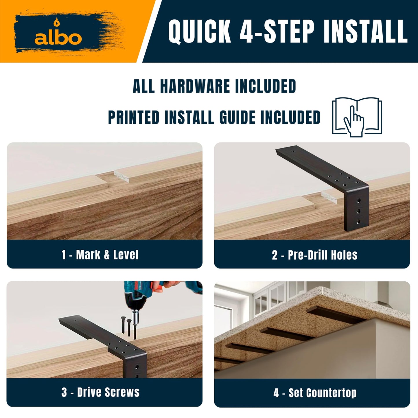 ALBO 16 Inch Heavy Duty Countertop Support Brackets 2PCS