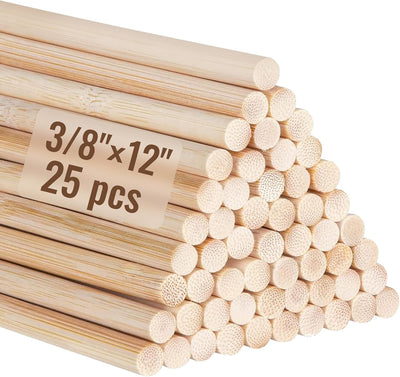 ALBO 3/8" x 12" Bamboo Wooden Dowel Rods for Crafts and DIY Projects, 25 pieces