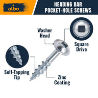 ALBO #8 x 1 inch Carbon Steel Zinc Coated Pocket Hole Screws 500pcs