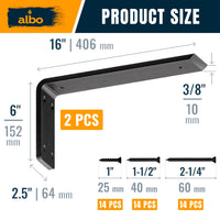 ALBO 16 Inch Heavy Duty Countertop Support Brackets 2PCS