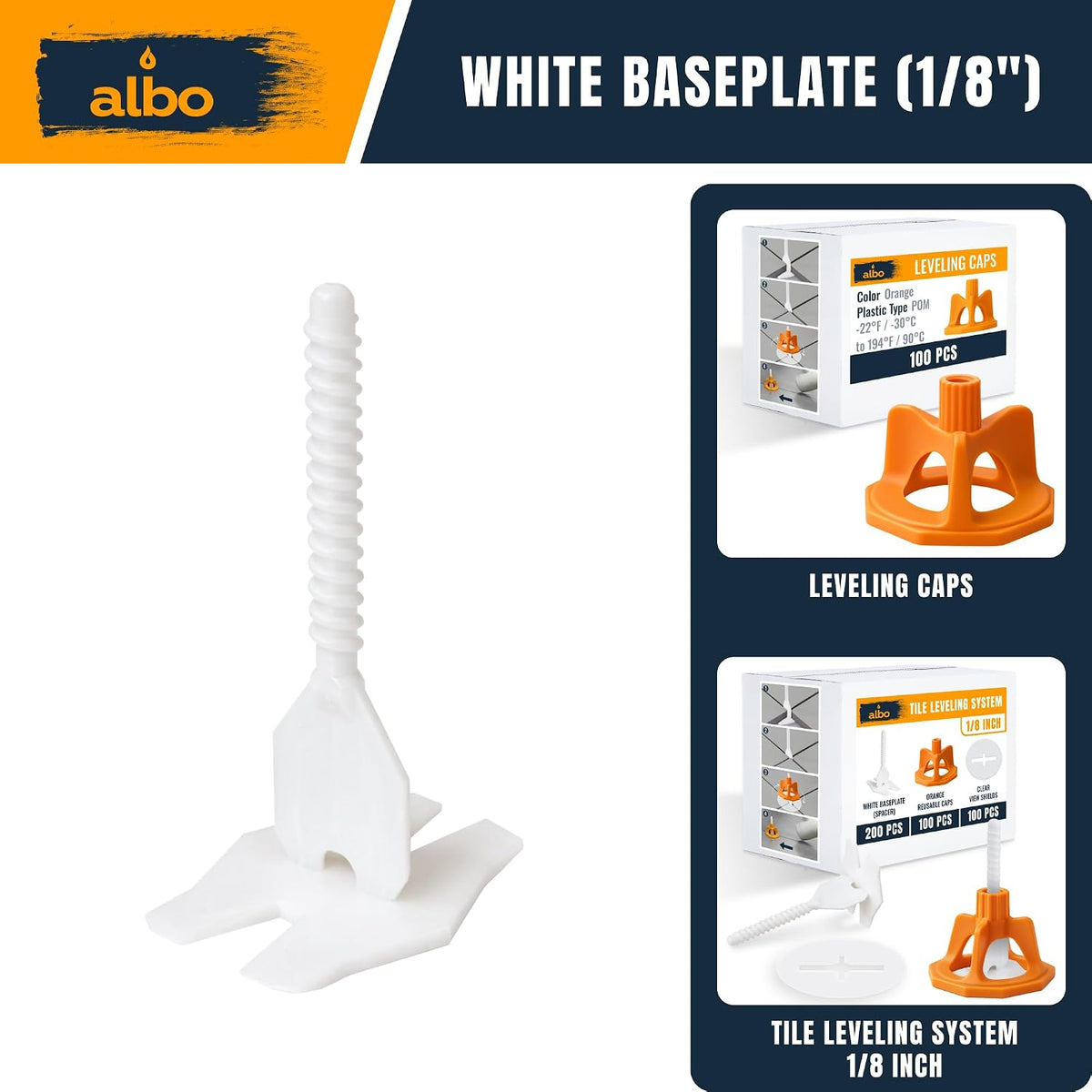 ALBO Tile Leveling System Base Plates 1/8" - 250 PCS - Professional Floor & Wall Spacers