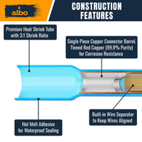 ALBO Heat Shrink Butt Connectors 16-14 AWG (500pcs) - Waterproof Solder Seal Insulated Copper Crimp Splice Terminals for Automotive, Marine Wiring | 1.5-2.5mm² Gauge Wire Connectors