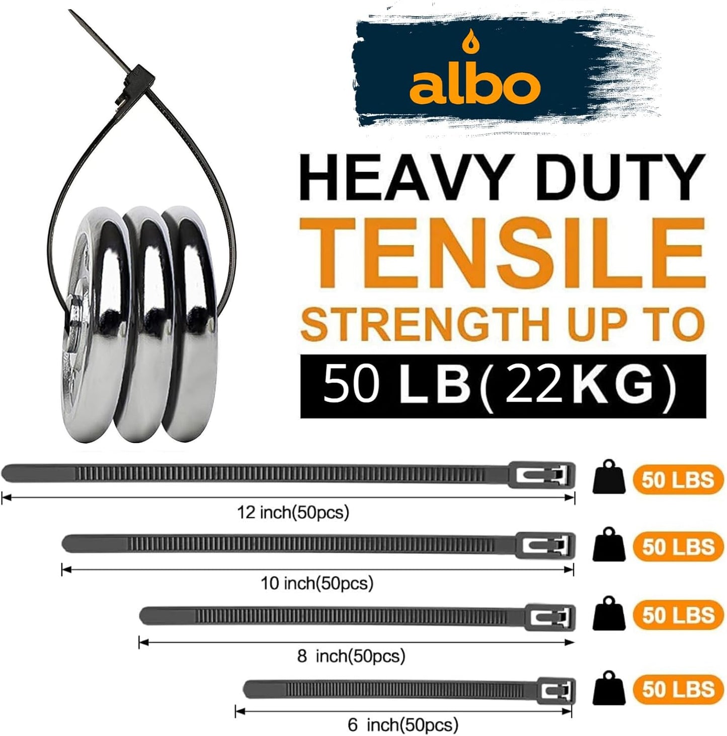 ALBO Zip Ties Assorted Sizes (6-12 inch) 200 Pack