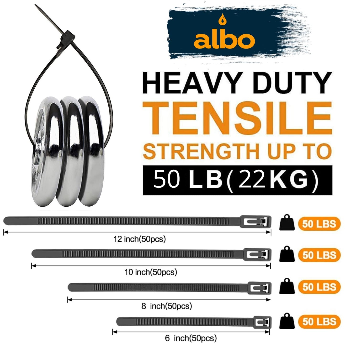 ALBO Black Reusable Zip Ties Assorted Sizes 200 Pack (6+8+10+12 Inch) Heavy Duty Releasable Cable Ties UV Resistant Nylon Tie Wraps