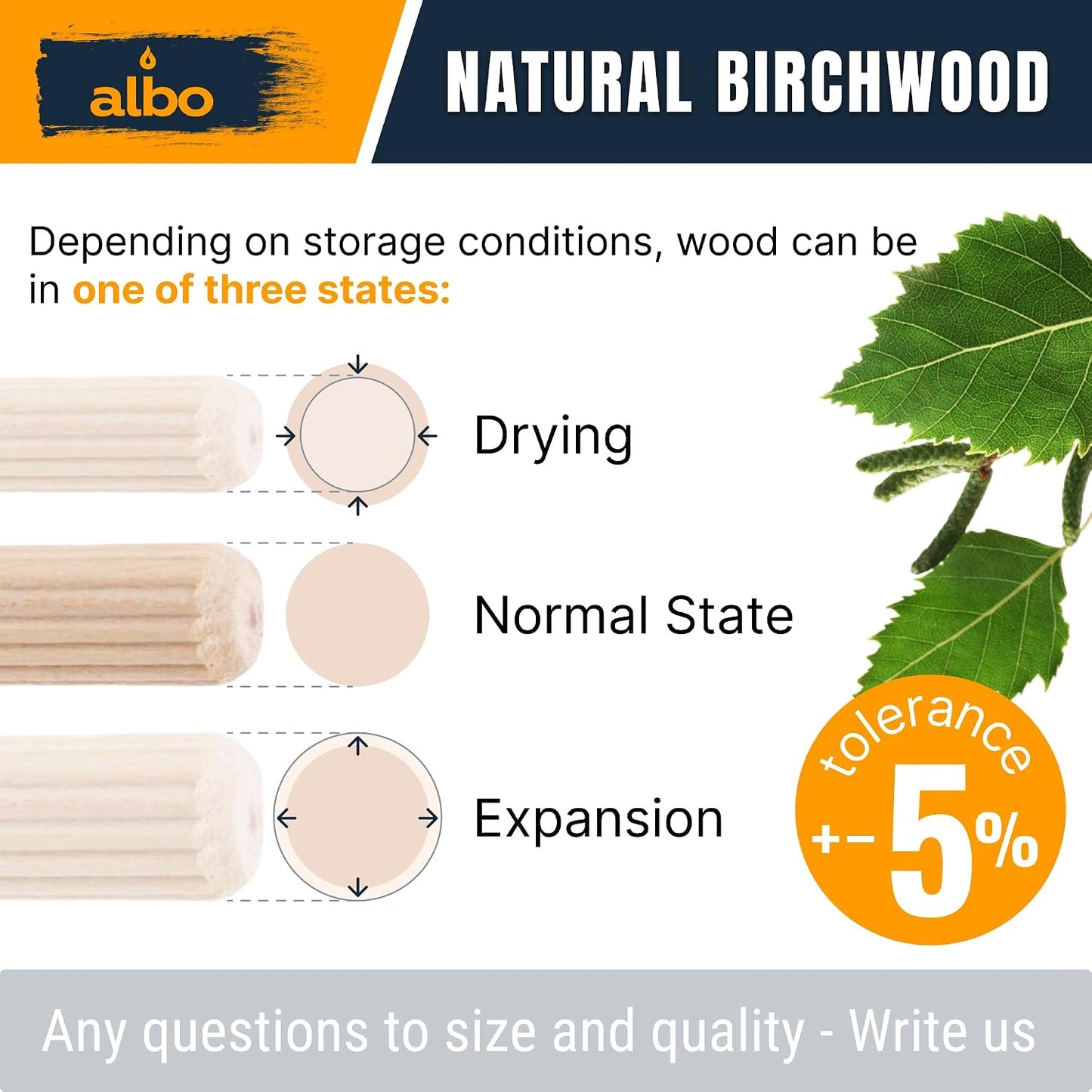 ALBO 200 Pcs. Fluted Wood Dowel Pins for Woodworking, 5/16 x 1-1/4 Inch