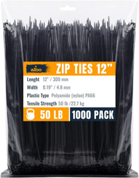 ALBO Zip Ties Black 12 Inch 1000 Pack 50lb