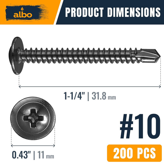 ALBO #10 x 1-1/4 inch Stainless Steel Self-Tapping Screws 200pcs