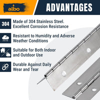 Albo Piano Hinge 48 Inch Silver Heavy Duty (2-Pack)