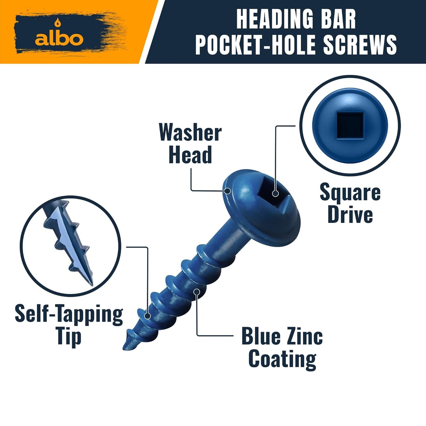 ALBO #8 x 1 Pocket Hole Screws Zinc Coated Carbon Steel 500pcs