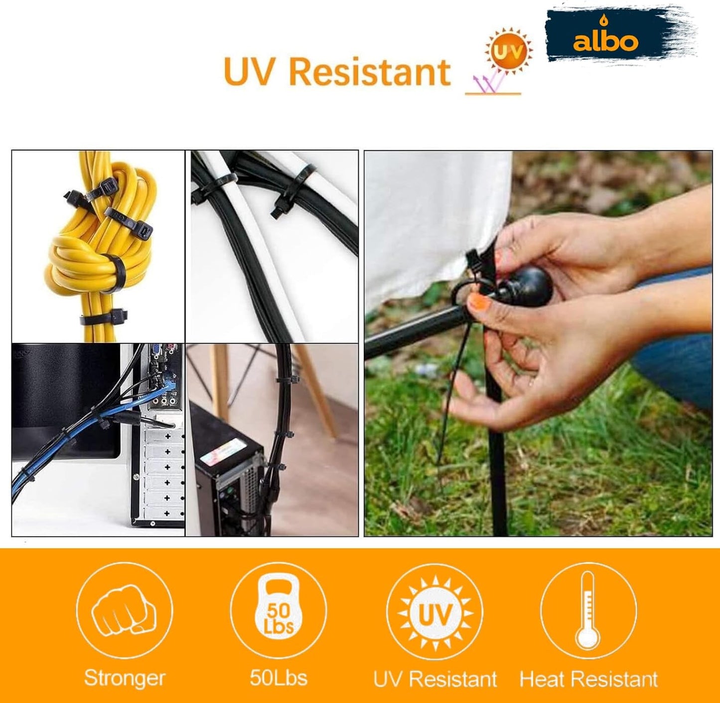ALBO Zip Ties Assorted Sizes (6-12 inch) 200 Pack