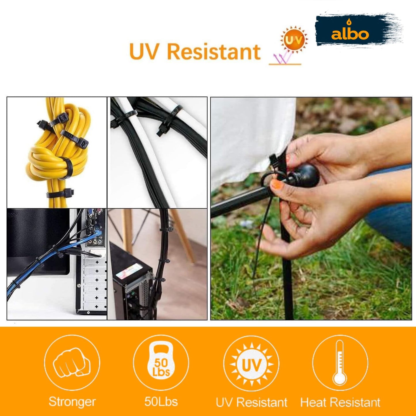 ALBO Black Reusable Zip Ties Assorted Sizes 200 Pack (6+8+10+12 Inch) Heavy Duty Releasable Cable Ties UV Resistant Nylon Tie Wraps